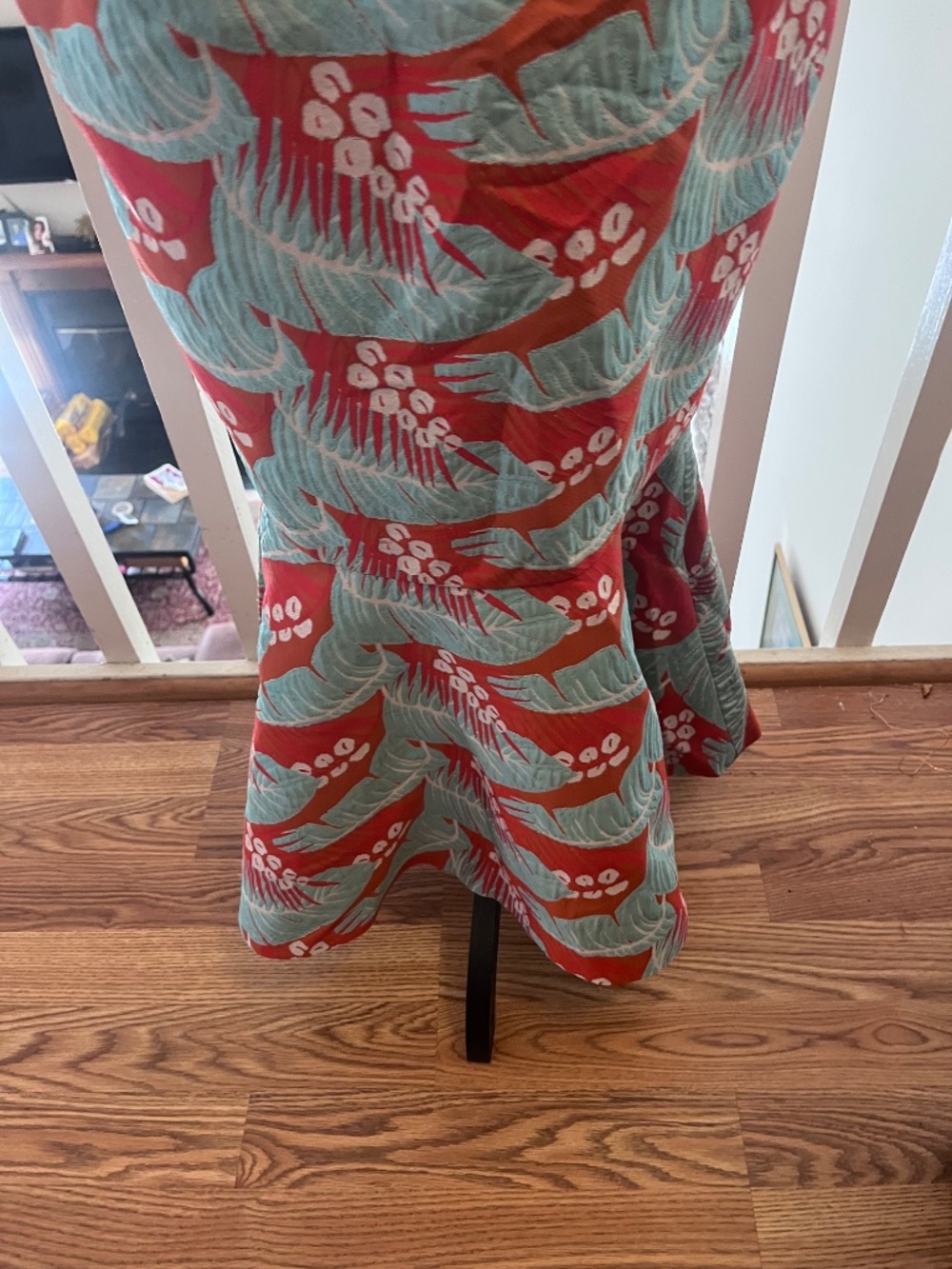 ASOS Tropical Leaf Jacquard Off Shoulder Mermaid Midi Dress Coral Turqoise Sz 4 - Picture 5 of 16